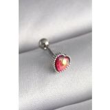 316L Çelik Gümüş Renk Kırmızı Mineli Kalp Tragus Piercing - Tj-Pr1267