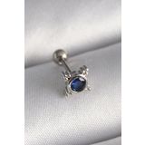 316l Çelik Gümüş Renk Mavi Zirkon Taşlı Tragus Piercing