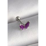 316L Çelik Gümüş Renk Mor Kelebek Model Tragus Piercing Vice1395 3619