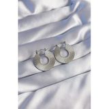 316L Çelik Gümüş Renk Oval Çizgili Plaka Küpe - Tj-Bkp9048 Tg-1395 339746