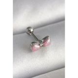 316L Çelik Gümüş Renk Pembe Kurdele Zirkon Taş Detay Tragus Piercing Eb-53-Vice/(1395) 1016