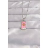 316L Çelik Gümüş Renk Pembe Mineli Güneş Model Tarot Kolye