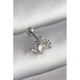 316L Çelik Gümüş Renk Pembe Mineli Kalp Zirkon Taş Detay Tragus Piercing Eb-53-Vice/(1395) 0990