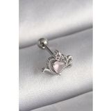 316L Çelik Gümüş Renk Pembe Mineli Kalp Zirkon Taş Detay Tragus Piercing - Tj-Pr1261