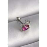 316L Çelik Gümüş Renk Pembe Mineli Kalp Zirkon Taş Detaylı Taç Tragus Piercing Vice1395 3598