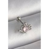316L Çelik Gümüş Renk Pembe Mineli Zirkon Taş Detay Tragus Piercing