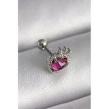 316L Çelik Gümüş Renk Pembe Mineli Zirkon Taş Detaylı Taç Tragus Piercing - Tj-Pr1263