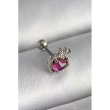 316L Çelik Gümüş Renk Pembe Mineli Zirkon Taş Detaylı Taç Tragus Piercing
