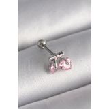 316L Çelik Gümüş Renk Pembe Zirkon Taşlı Kalp Tragus Piercing - Tj-Pr1235
