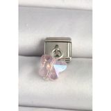 316L Çelik Gümüş Renk Pembe Zirkon Taşlı Kelebek Model Nomination Charm