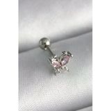 316L Çelik Gümüş Renk Pembe Zirkon Taşlı Kelebek Tragus Piercing Eb-53-Vice/(1395) 0978