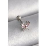 316l Çelik Gümüş Renk Pembe Zirkon Taşlı Kelebek Tragus Piercing