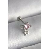 316L Çelik Gümüş Renk Pembe Zirkon Taşlı Sallantı Yıldız Detay Tragus Piercing -1492