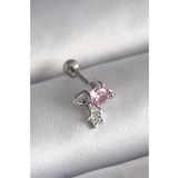 316L Çelik Gümüş Renk Pembe Zirkon Taşlı Sallantı Yıldız Detay Tragus Piercing - Tj-Pr1237