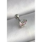 316L Çelik Gümüş Renk Pembe Zirkon Taşlı Tragus Piercing - TJ-PR1241
