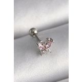 316L Çelik Gümüş Renk Pembe Zirkon Taşlı Tragus Piercing