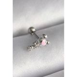 316L Çelik Gümüş Renk Zirkon Taş Detay Pembe İşleme Tragus Piercing