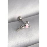 316L Çelik Gümüş Renk Zirkon Taş Detay Pembe Kalp İşleme Tragus Piercing 5886