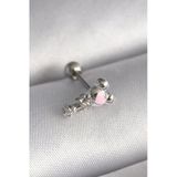 316L Çelik Gümüş Renk Zirkon Taş Detay Pembe Kalp İşleme Tragus Piercing Eb-53-Vice/(1395) 1006
