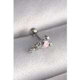 316L Çelik Gümüş Renk Zirkon Taş Detay Pembe Kalp İşleme Tragus Piercing - Tj-Pr1281