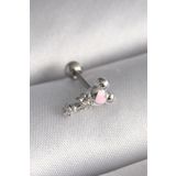 316L Çelik Gümüş Renk Zirkon Taş Detay Pembe Kalp İşleme Tragus Piercing