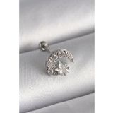 316L Çelik Gümüş Renk Zirkon Taşlı Ay Yıldız Tragus Piercing - Tj-Pr1257