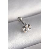 316L Çelik Gümüş Renk Zirkon Taşlı Çiçek Model Tragus Piercing - Tj-Pr1283