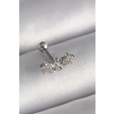 316L Çelik Gümüş Renk Zirkon Taşlı Çiçek Tragus Piercing - Tj-Pr1247
