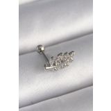 316L Çelik Gümüş Renk Zirkon Taşlı Dal Tragus Piercing - Tj-Pr1259