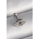 316L Çelik Gümüş Renk Zirkon Taşlı Göz Tragus Piercing - Tj-Pr1253