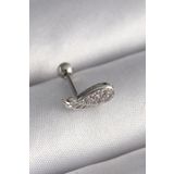 316l Çelik Gümüş Renk Zirkon Taşlı Kanat Tragus Piercing