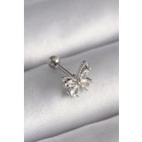 316l Çelik Gümüş Renk Zirkon Taşlı Kelebek Tragus Piercing