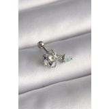 316L Çelik Gümüş Renk Zirkon Taşlı Sallantı Kalp Detay Tragus Piercing