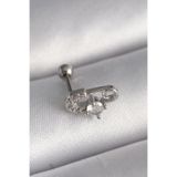 316L Çelik Gümüş Renk Zirkon Taşlı Toplu Iğne Tragus Piercing - Lisinya