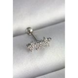 316L Çelik Gümüş Renk Zirkon Taşlı Yonca Tragus Piercing 5886