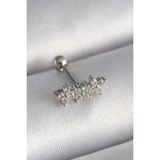 316L Çelik Gümüş Renk Zirkon Taşlı Yonca Tragus Piercing - Tj-Pr1255
