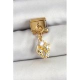 316L Çelik Sallantılı Zirkon Taşlı Deniz Kabuğu Ve Yıldız Model Gold Renk Nomination Charm 5886