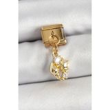 316L Çelik Sallantılı Zirkon Taşlı Deniz Kabuğu Ve Yıldız Model Gold Renk Nomination Charm