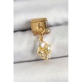 316L Çelik Sallantılı Zirkon Taşlı Deniz Kabuğu Yıldız Model Gold Renk Nomination Charm