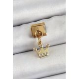 316L Çelik Sallantılı Zirkon Taşlı Kraliçe Tacı Model Gold Renk Nomination Charm Vice1395 0201
