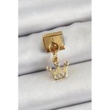 316L Çelik Sallantılı Zirkon Taşlı Kraliçe Tacı Model Gold Renk Nomination Charm