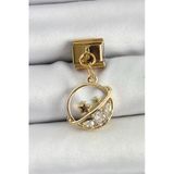 316L Çelik Sallantılı Zirkon Taşlı Satürn Model Gold Renk Charm