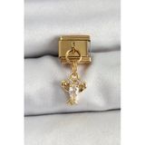 316L Çelik Sallantılı Zirkon Taşlı Yengeç Model Gold Renk Charm