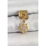 316L Çelik Sallantılı Zirkon Taşlı Yıldız Model Gold Renk Nomination Charm -1492