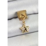 316L Çelik Sallantılı Zirkon Taşlı Yıldız Model Gold Renk Nomination Charm 5886