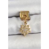 316L Çelik Sallantılı Zirkon Taşlı Yıldız Model Gold Renk Nomination Charm - TJ-BC1416