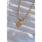 316L Çelik Top Zincirli Gold Renk Işlemeli Yonca Model Kolye - Lisinya - 001-Renkli