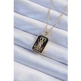 316L Çelik Zincir Altın Renk Siyah Mineli Tarot Kolye