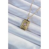 316L Çelik Zincir Eskitme Altın Renk Pembe Mineli Kalp Figürlü Tarot Kolye 5886