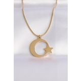316L Çelik Zincir Gold Renk Ay Yıldız Unisex Kolye